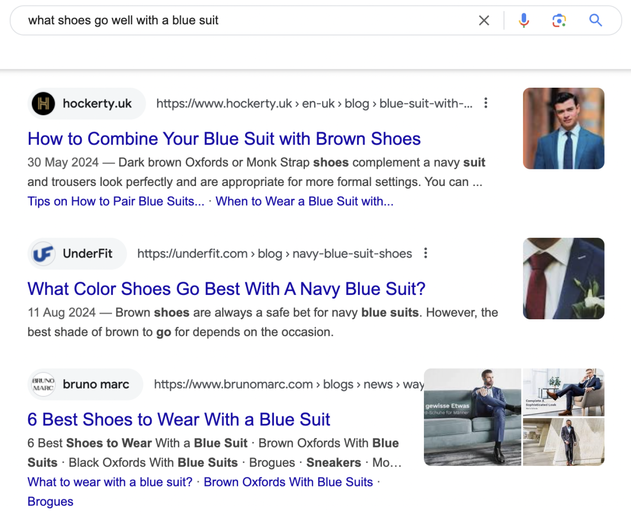 google search results for 'what shoes go well with a blue suit'